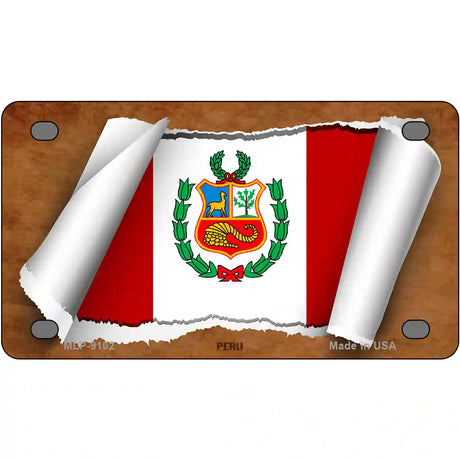 Peru Flag Scroll Metal Novelty License Plate 4" x 2.2" (MLP)