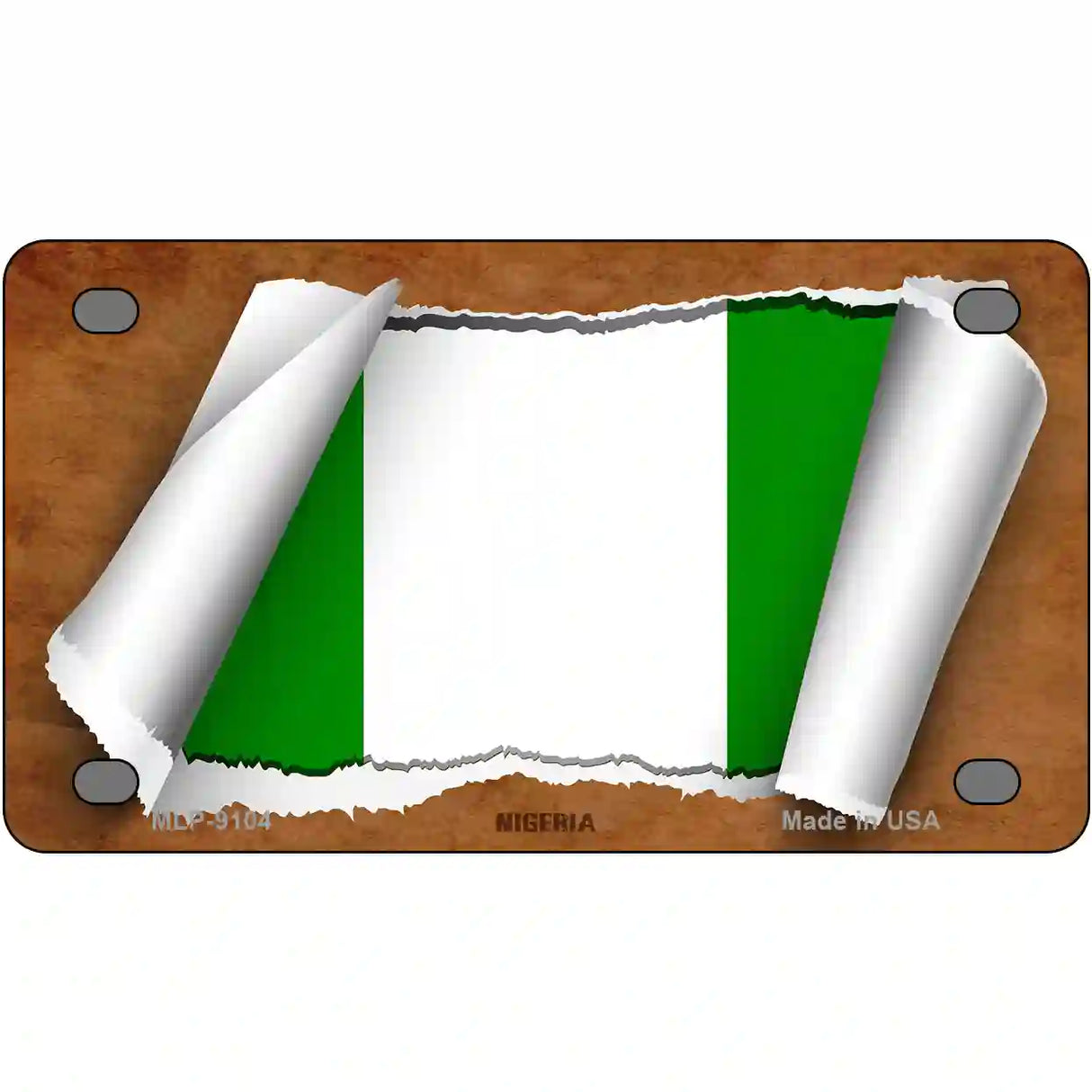 Nigeria Flag Scroll Metal Novelty License Plate 4" x 2.2" (MLP)