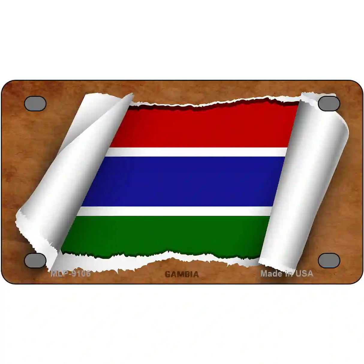 Gambia Flag Scroll Metal Novelty License Plate 4" x 2.2" (MLP)