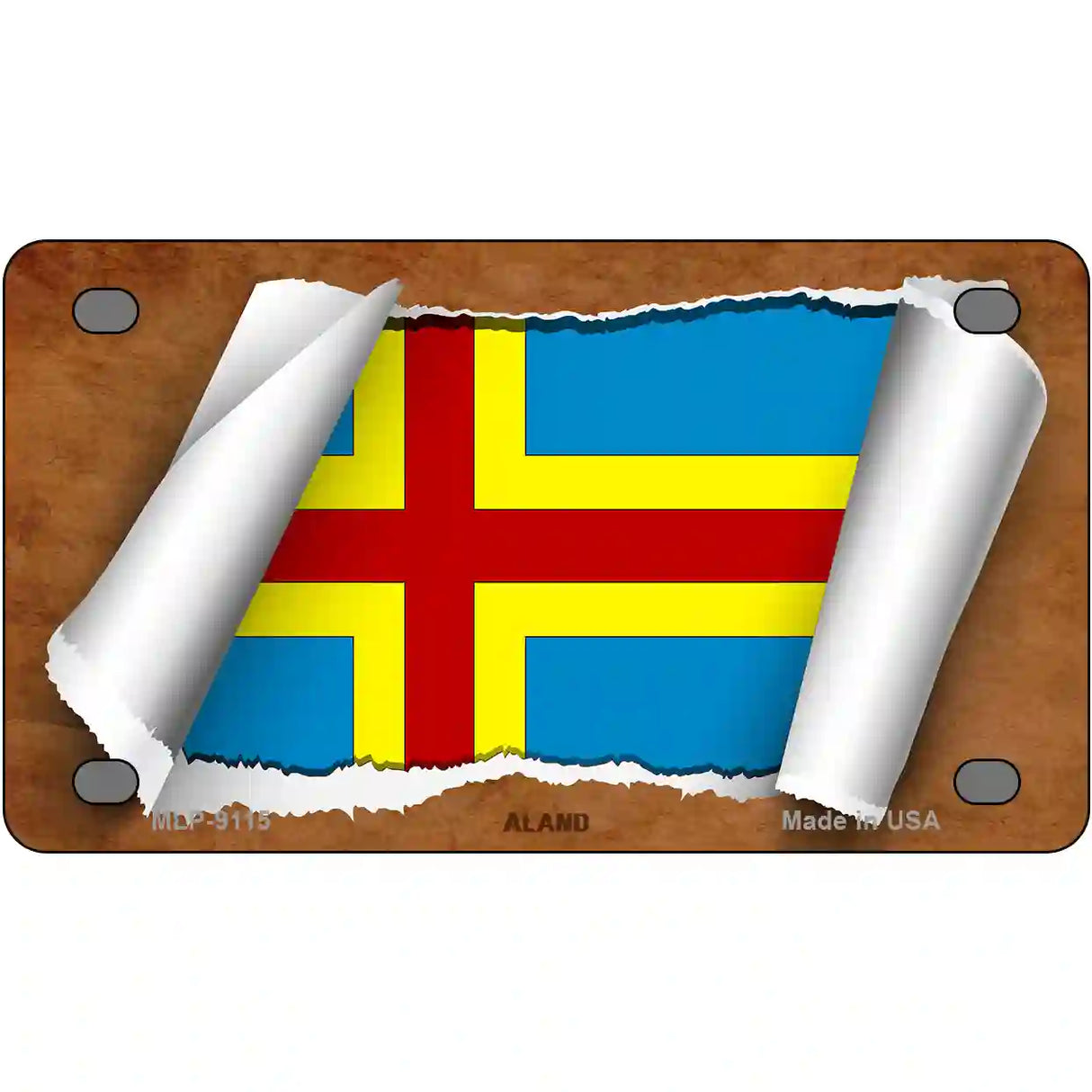 Aland Flag Scroll Metal Novelty License Plate 4" x 2.2" (MLP)