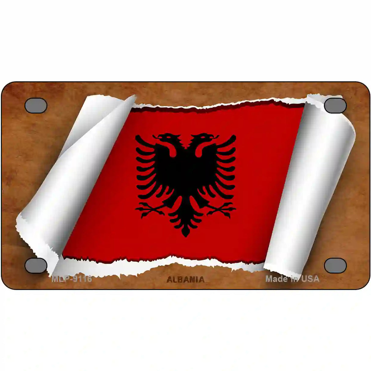 Albania Flag Scroll Metal Novelty License Plate 4" x 2.2" (MLP)