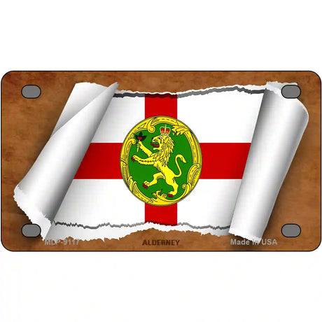 Alderney Flag Scroll Metal Novelty License Plate 4" x 2.2" (MLP)