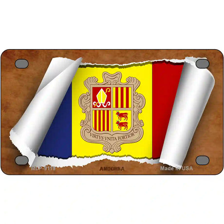 Andorra Flag Scroll Metal Novelty License Plate 4" x 2.2" (MLP)