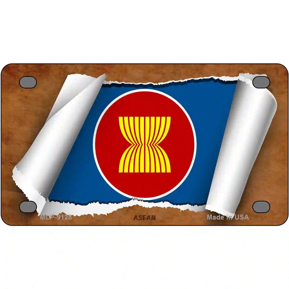 Asean Flag Scroll Metal Novelty License Plate 4" x 2.2" (MLP)