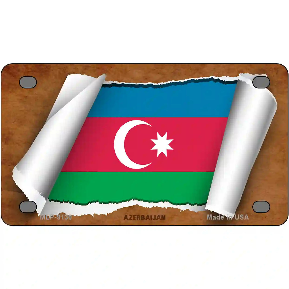 Azerbaijan Flag Scroll Metal Novelty License Plate 4" x 2.2" (MLP)