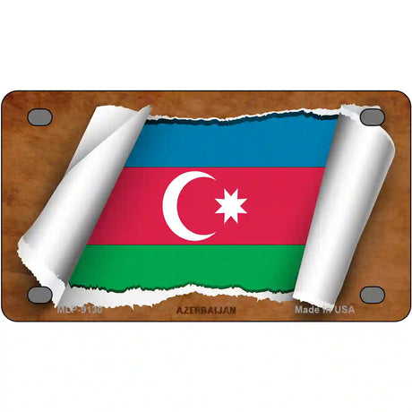 Azerbaijan Flag Scroll Metal Novelty License Plate 4" x 2.2" (MLP)