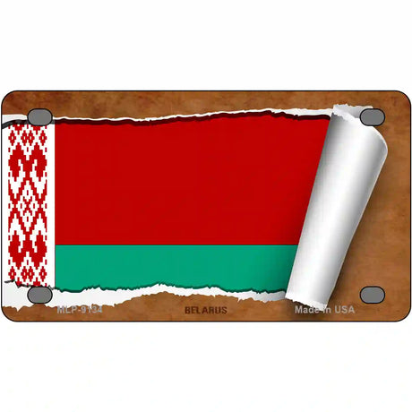 Belarus Flag Scroll Metal Novelty License Plate 4" x 2.2" (MLP)