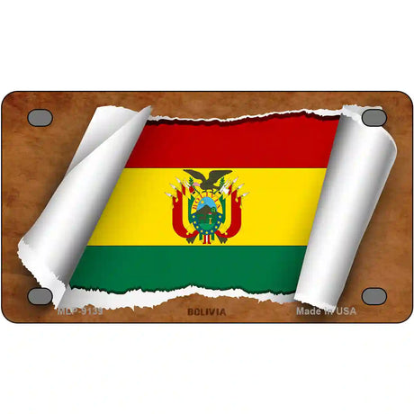 Bolivia Flag Scroll Metal Novelty License Plate 4" x 2.2" (MLP)