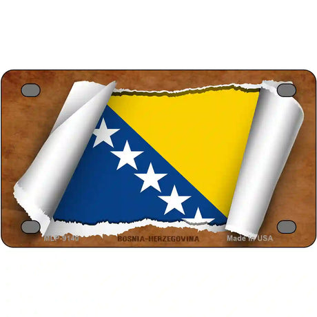 Bosnia-Herzegovina Flag Scroll Metal Novelty License Plate 4" x 2.2" (MLP)