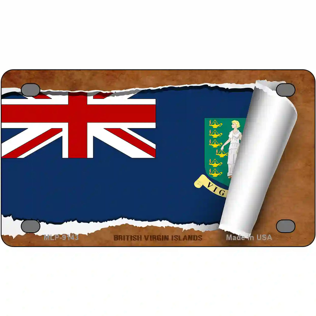 British Virgin Island Flag Scroll Metal Novelty License Plate 4" x 2.2" (MLP)