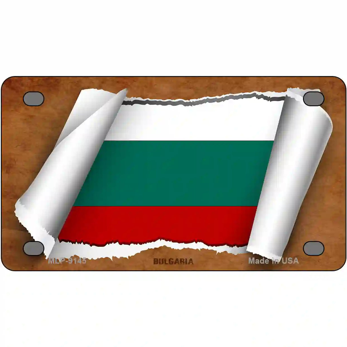 Bulgaria Flag Scroll Metal Novelty License Plate 4" x 2.2" (MLP)