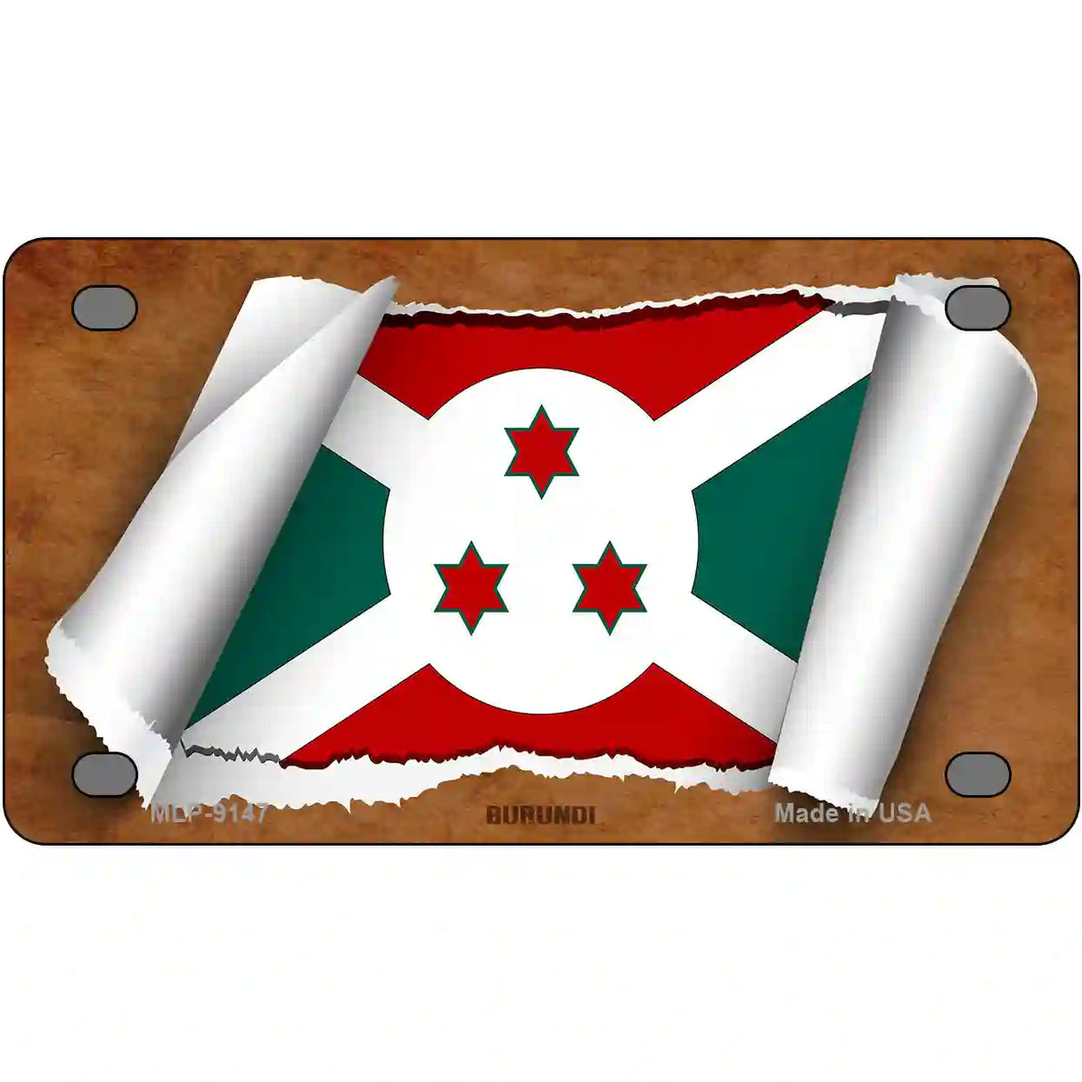 Burundi Flag Scroll Metal Novelty License Plate 4" x 2.2" (MLP)