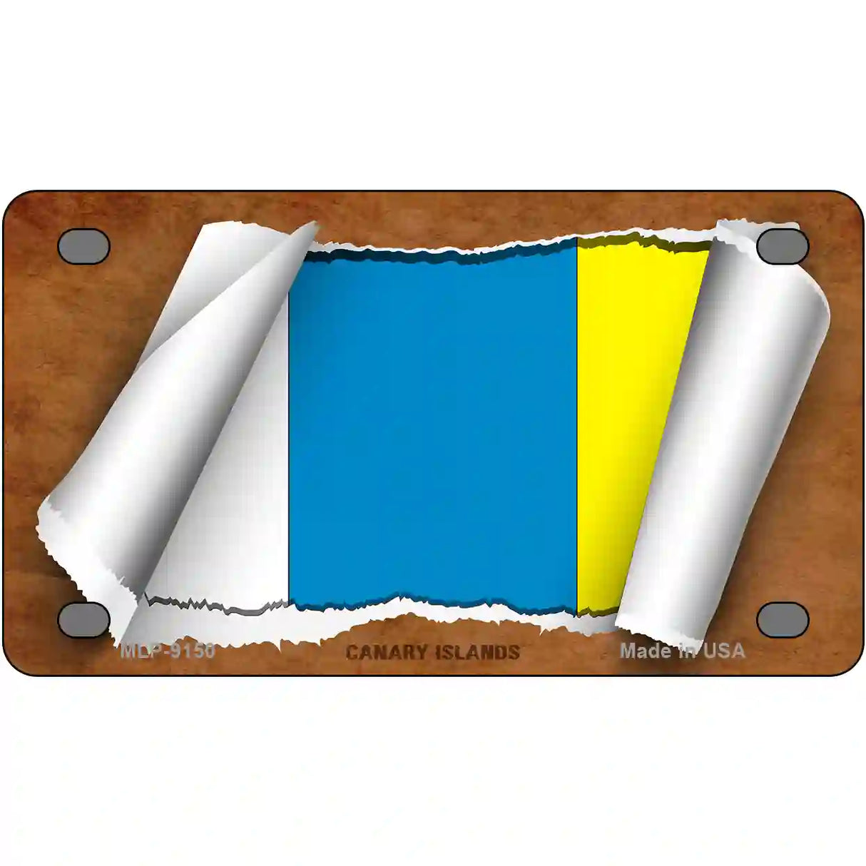 Canary Island Flag Scroll Metal Novelty License Plate 4" x 2.2" (MLP)