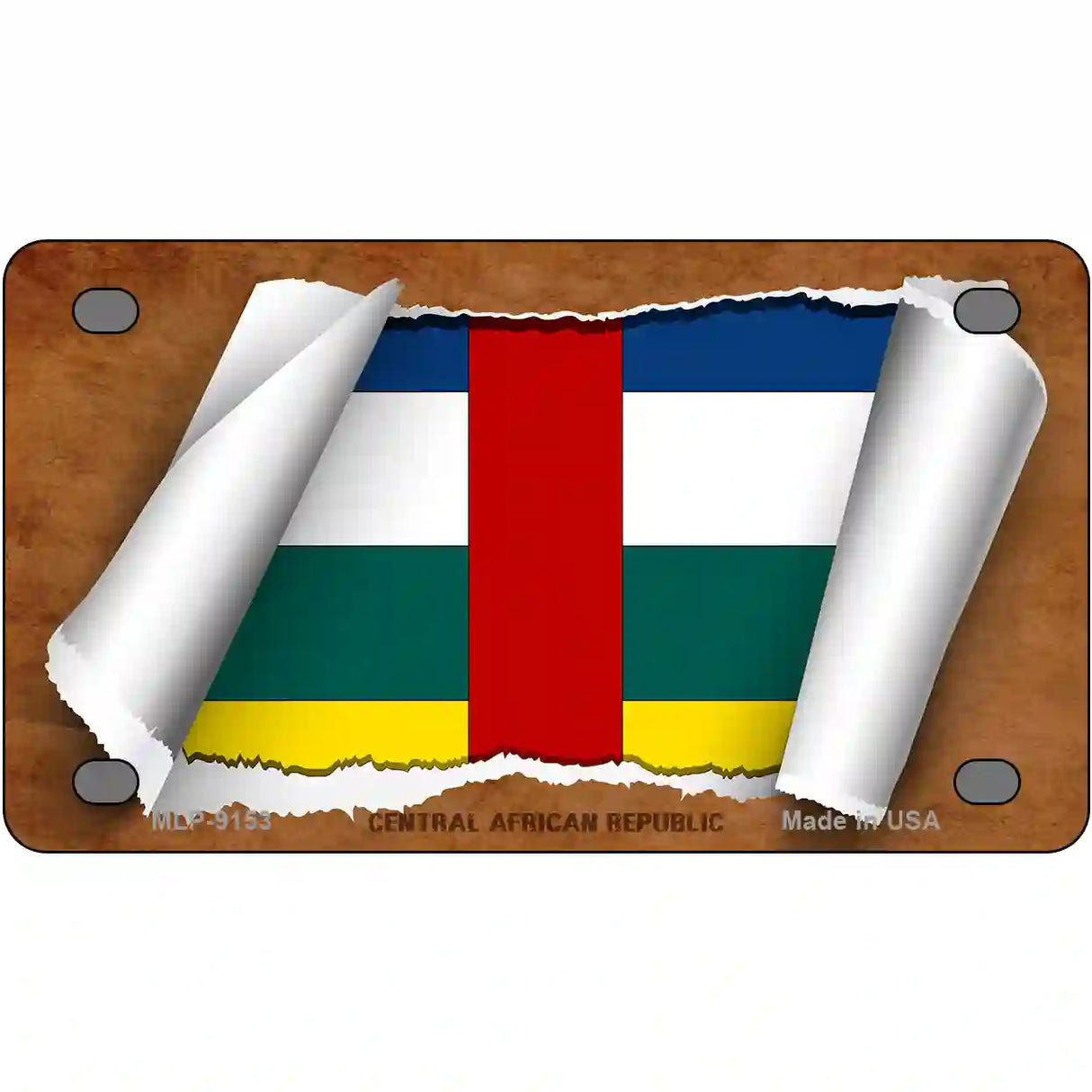 Central African Republic Flag Scroll Metal Novelty License Plate 4" x 2.2" (MLP)