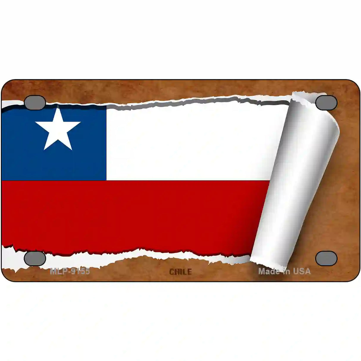 Chile Flag Scroll Metal Novelty License Plate 4" x 2.2" (MLP)