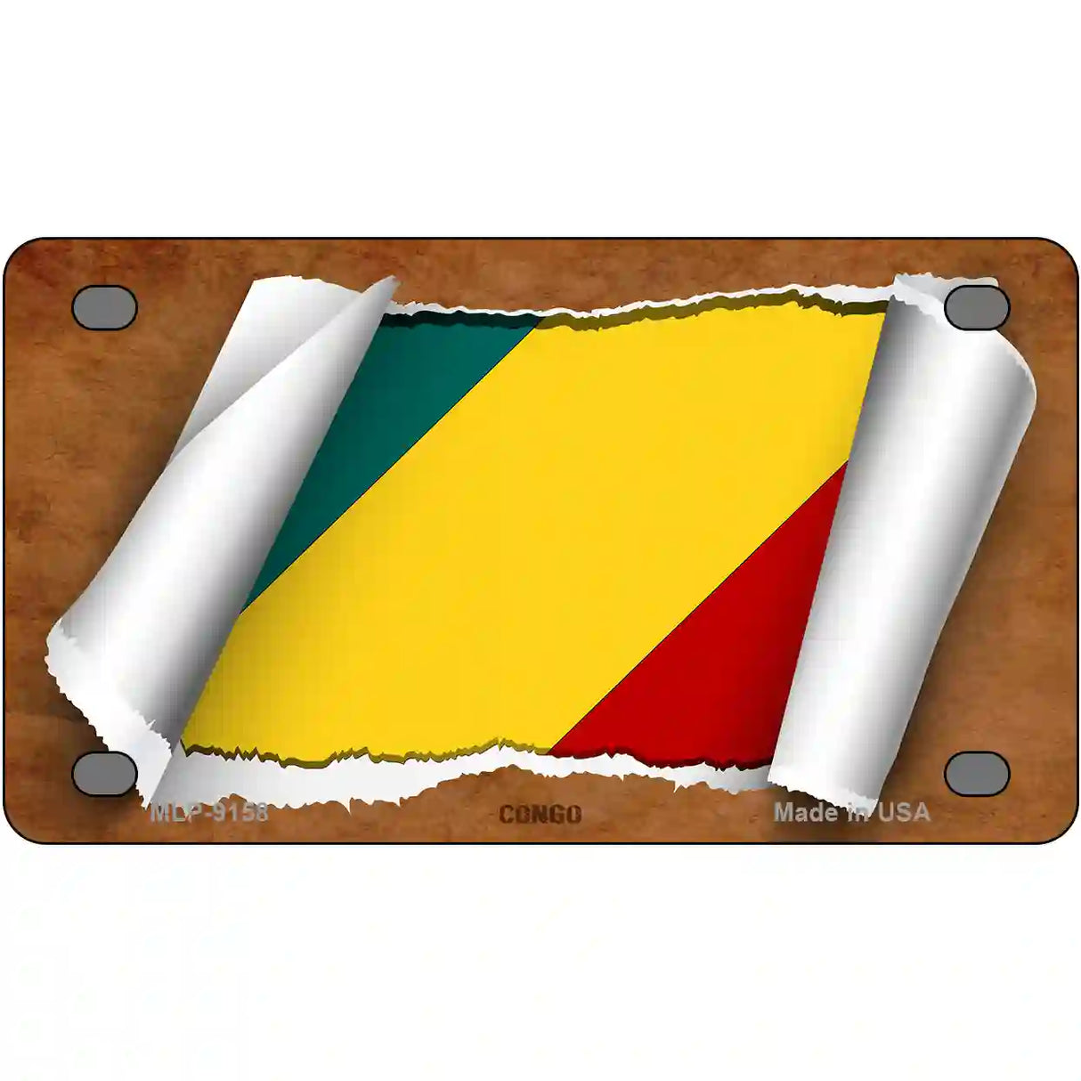 Congo Flag Scroll Metal Novelty License Plate 4" x 2.2" (MLP)