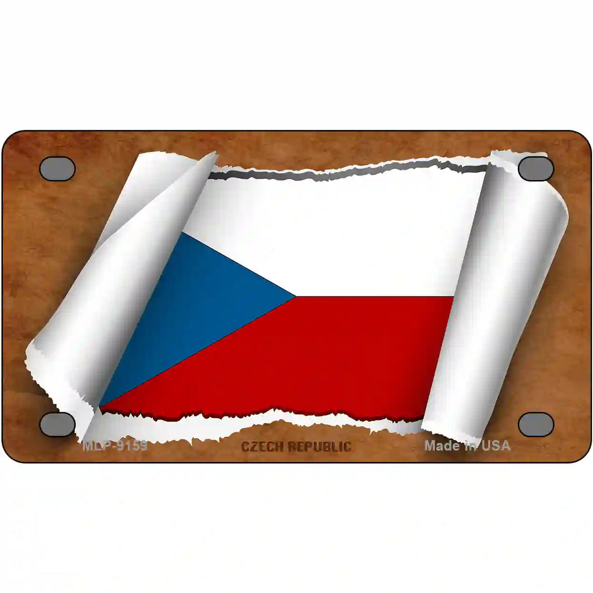 Czech Republic Flag Scroll Metal Novelty License Plate 4" x 2.2" (MLP)