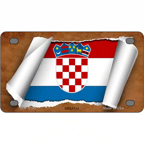 Croatia Flag Scroll Metal Novelty License Plate 4" x 2.2" (MLP)