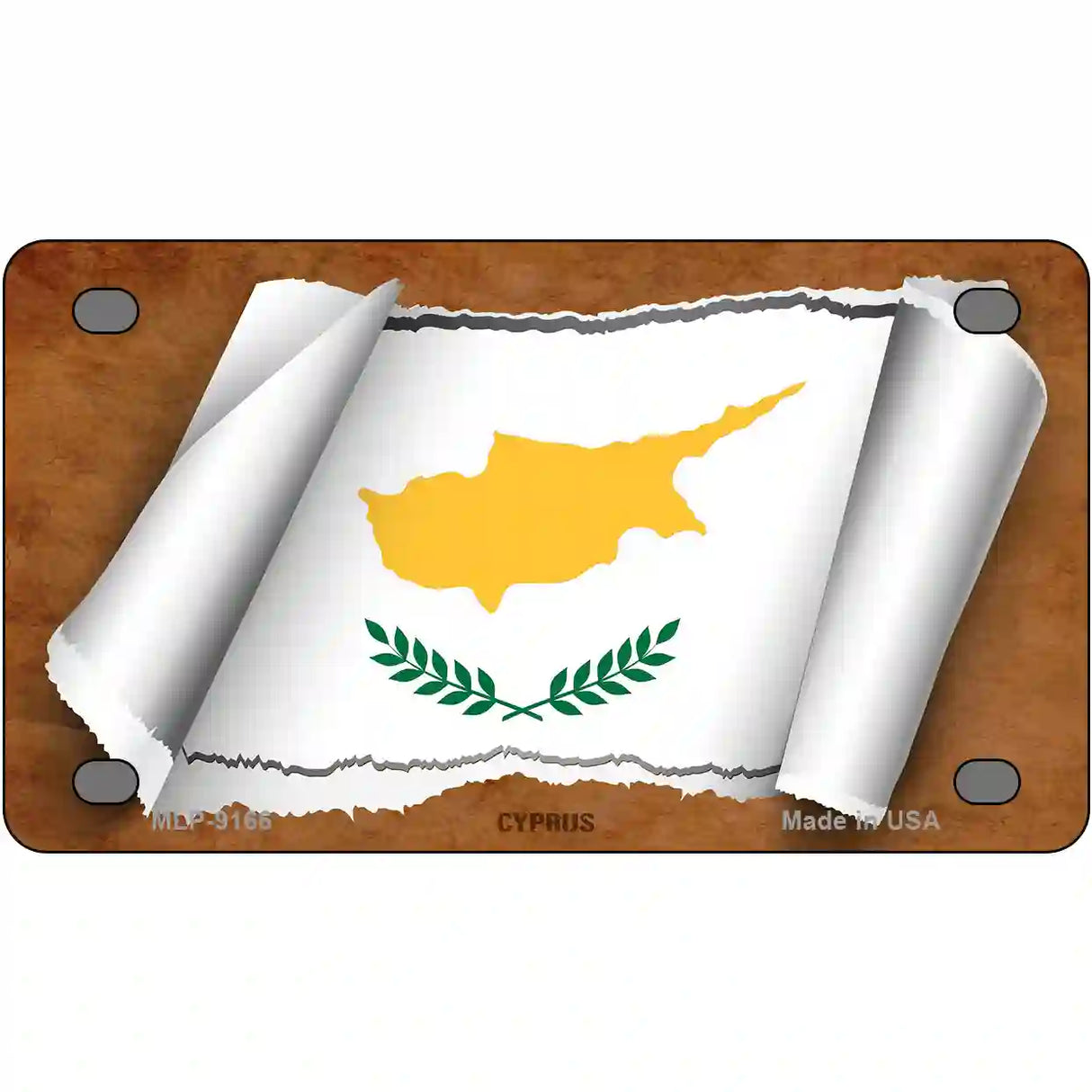 Cyprus Flag Scroll Metal Novelty License Plate 4" x 2.2" (MLP)