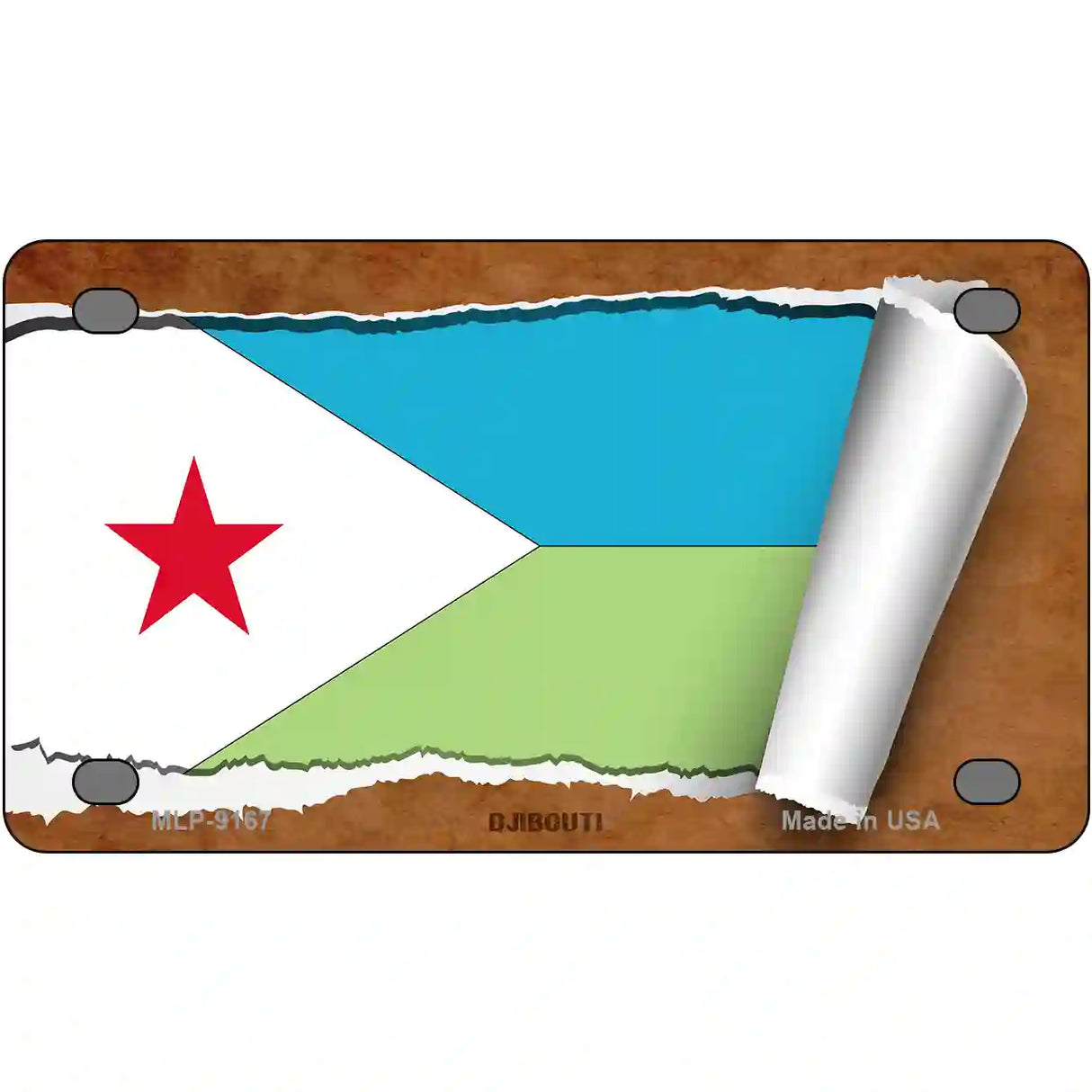 Djibouti Flag Scroll Metal Novelty License Plate 4" x 2.2" (MLP)