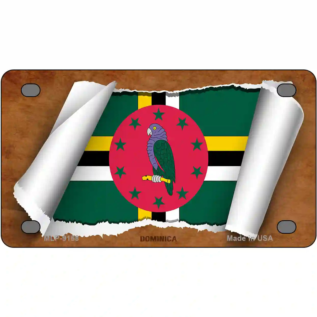 Dominica Flag Scroll Metal Novelty License Plate 4" x 2.2" (MLP)