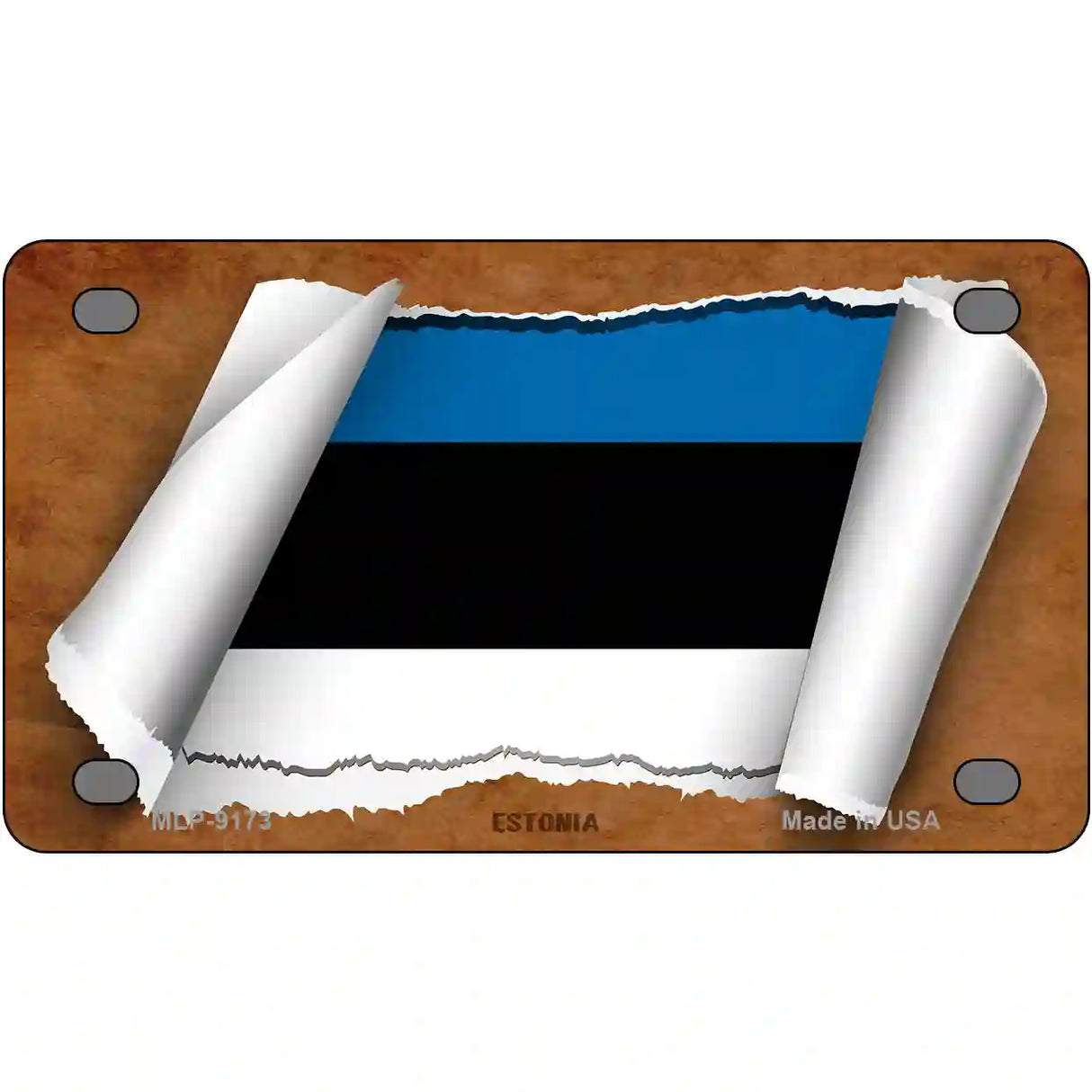 Estonia Flag Scroll Metal Novelty License Plate 4" x 2.2" (MLP)