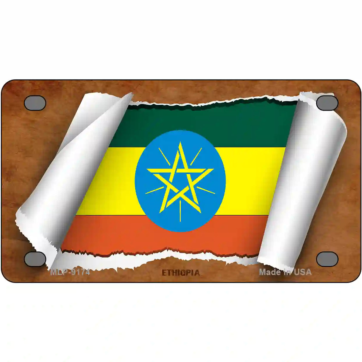 Ethiopia Flag Scroll Metal Novelty License Plate 4" x 2.2" (MLP)