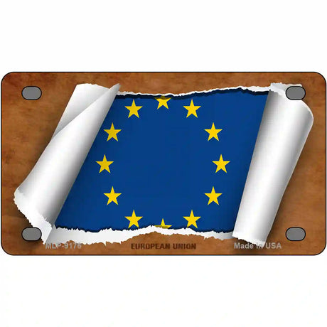 European Union Flag Scroll Metal Novelty License Plate 4" x 2.2" (MLP)