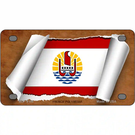 French Polynesia Flag Scroll Metal Novelty License Plate 4" x 2.2" (MLP)