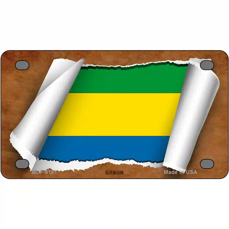 Gabon Flag Scroll Metal Novelty License Plate 4" x 2.2" (MLP)