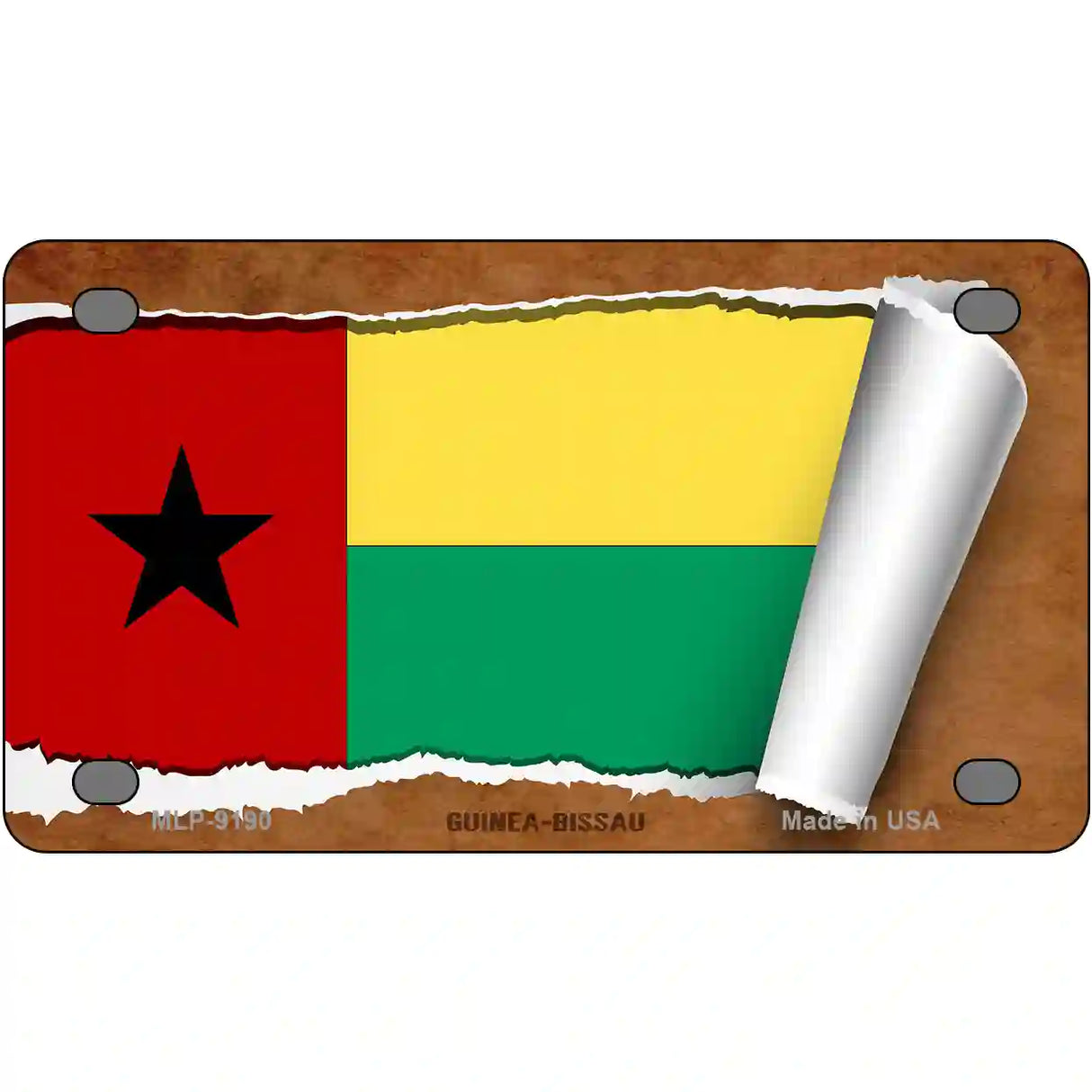 Guinea-Bissau Flag Scroll Metal Novelty License Plate 4" x 2.2" (MLP)