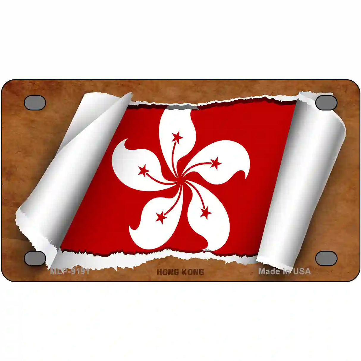 Hong Kong Flag Scroll Metal Novelty License Plate 4" x 2.2" (MLP)