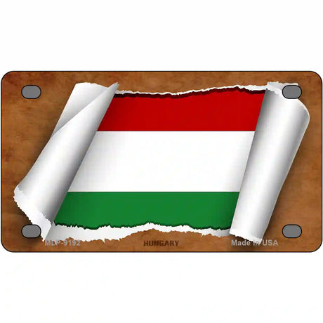 Hungary Flag Scroll Metal Novelty License Plate 4" x 2.2" (MLP)