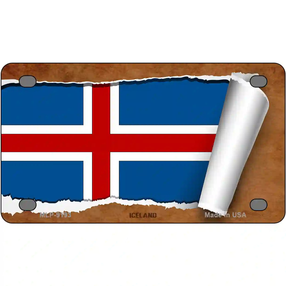 Iceland Flag Scroll Metal Novelty License Plate 4" x 2.2" (MLP)