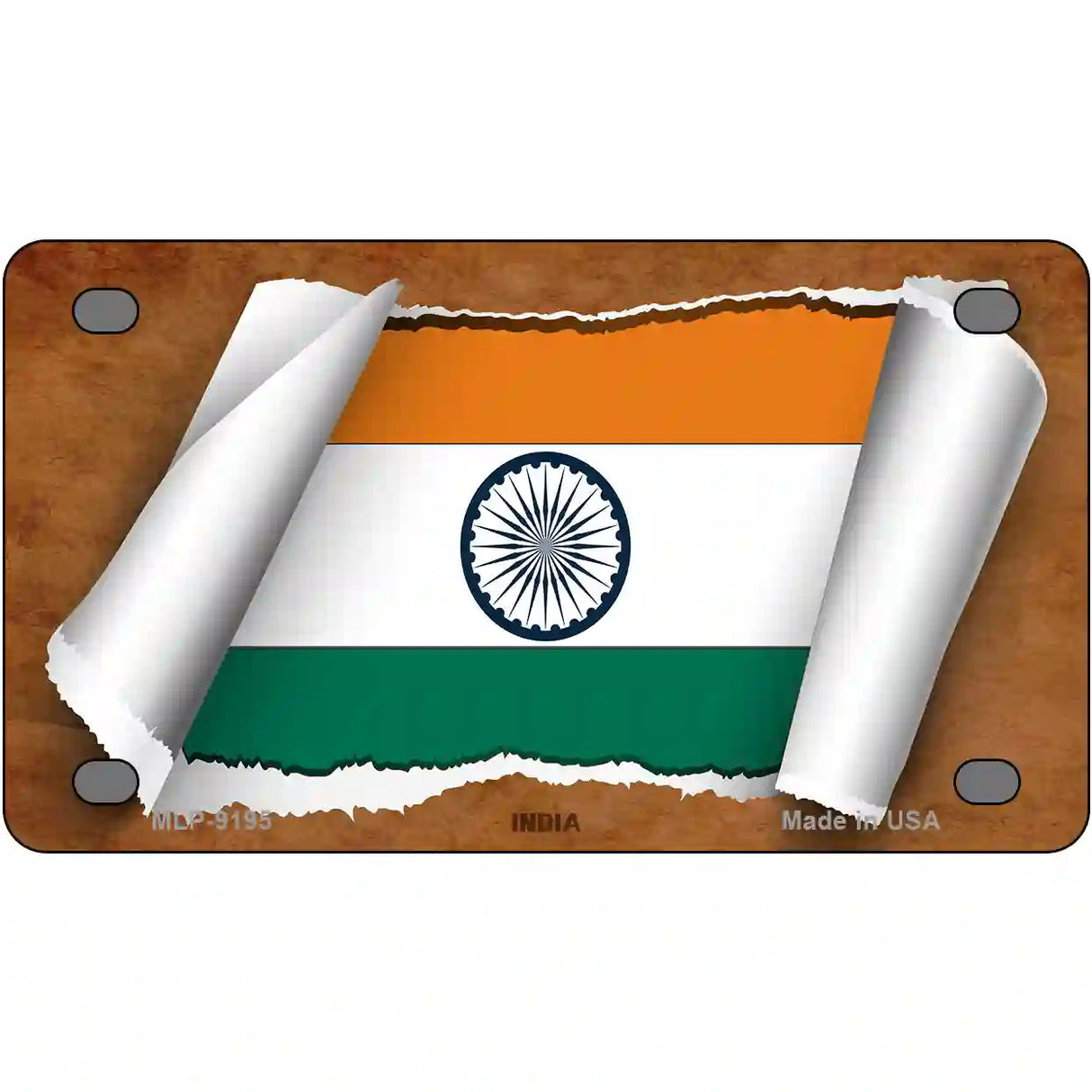 India Flag Scroll Metal Novelty License Plate 4" x 2.2" (MLP)