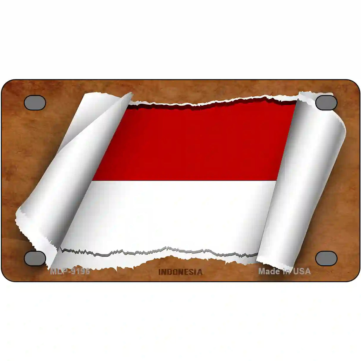 Indonesia Flag Scroll Metal Novelty License Plate 4" x 2.2" (MLP)