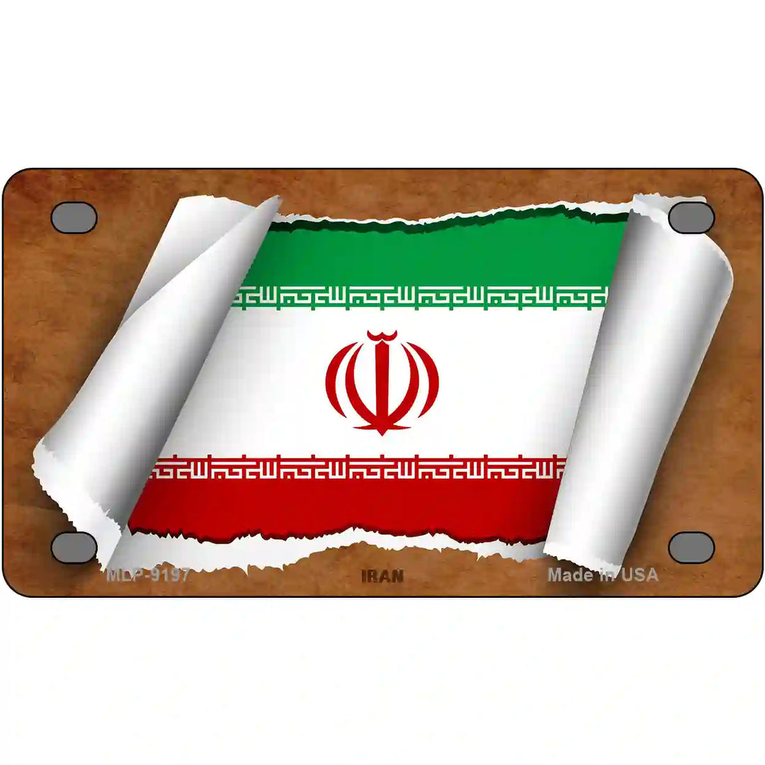 Iran Flag Scroll Metal Novelty License Plate 4" x 2.2" (MLP)