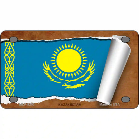 Kasakhstan Flag Scroll Metal Novelty License Plate 4" x 2.2" (MLP)