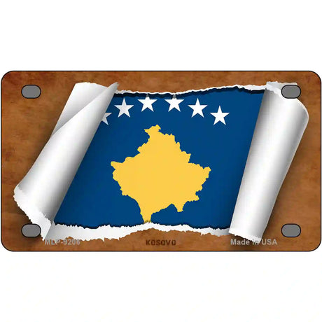 Kosovo Flag Scroll Metal Novelty License Plate 4" x 2.2" (MLP)