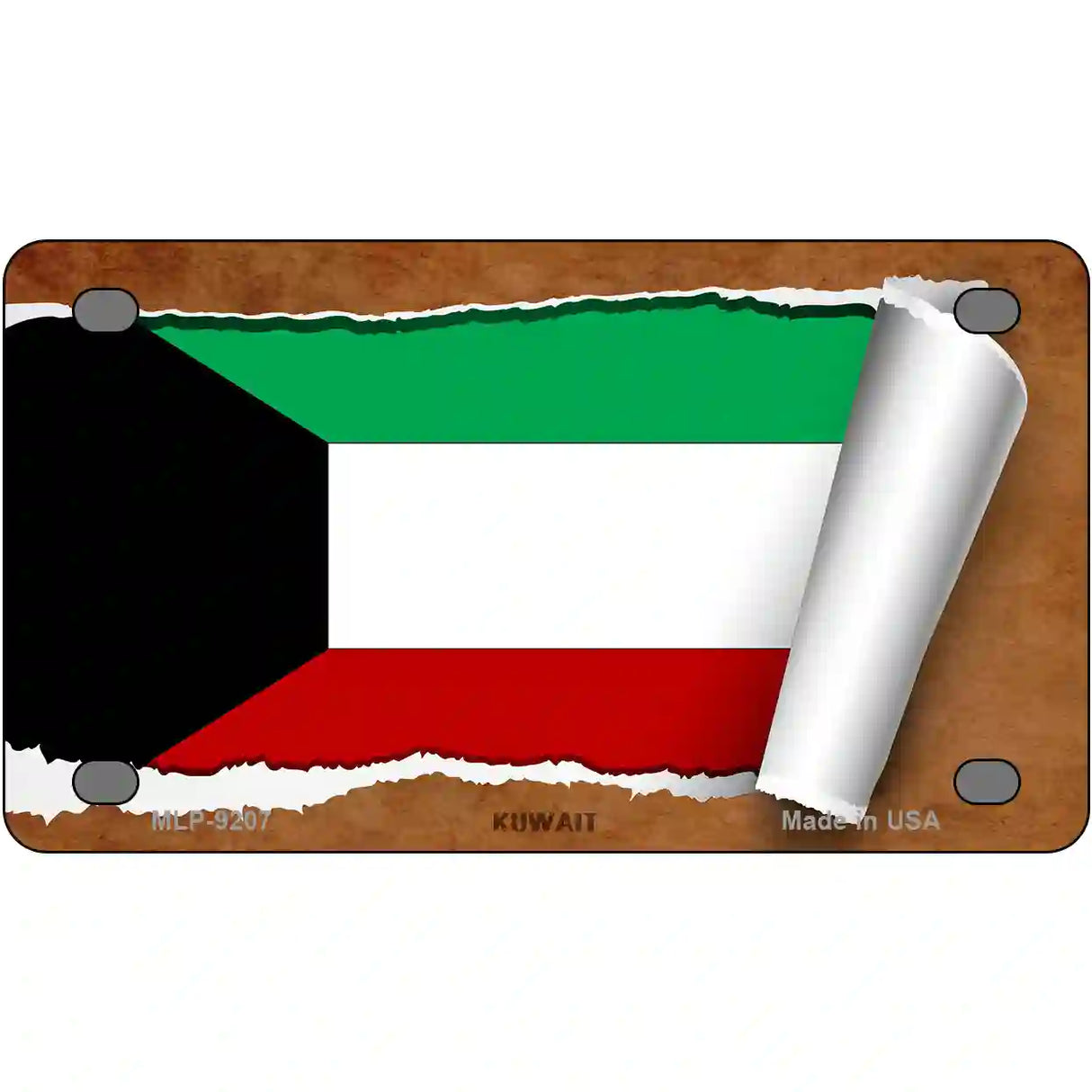 Kuwait Flag Scroll Metal Novelty License Plate 4" x 2.2" (MLP)