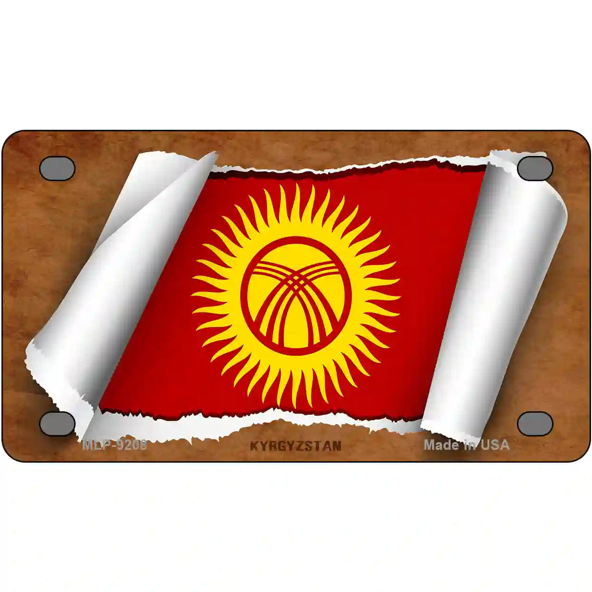 Kyrgyzstan Flag Scroll Metal Novelty License Plate 4" x 2.2" (MLP)