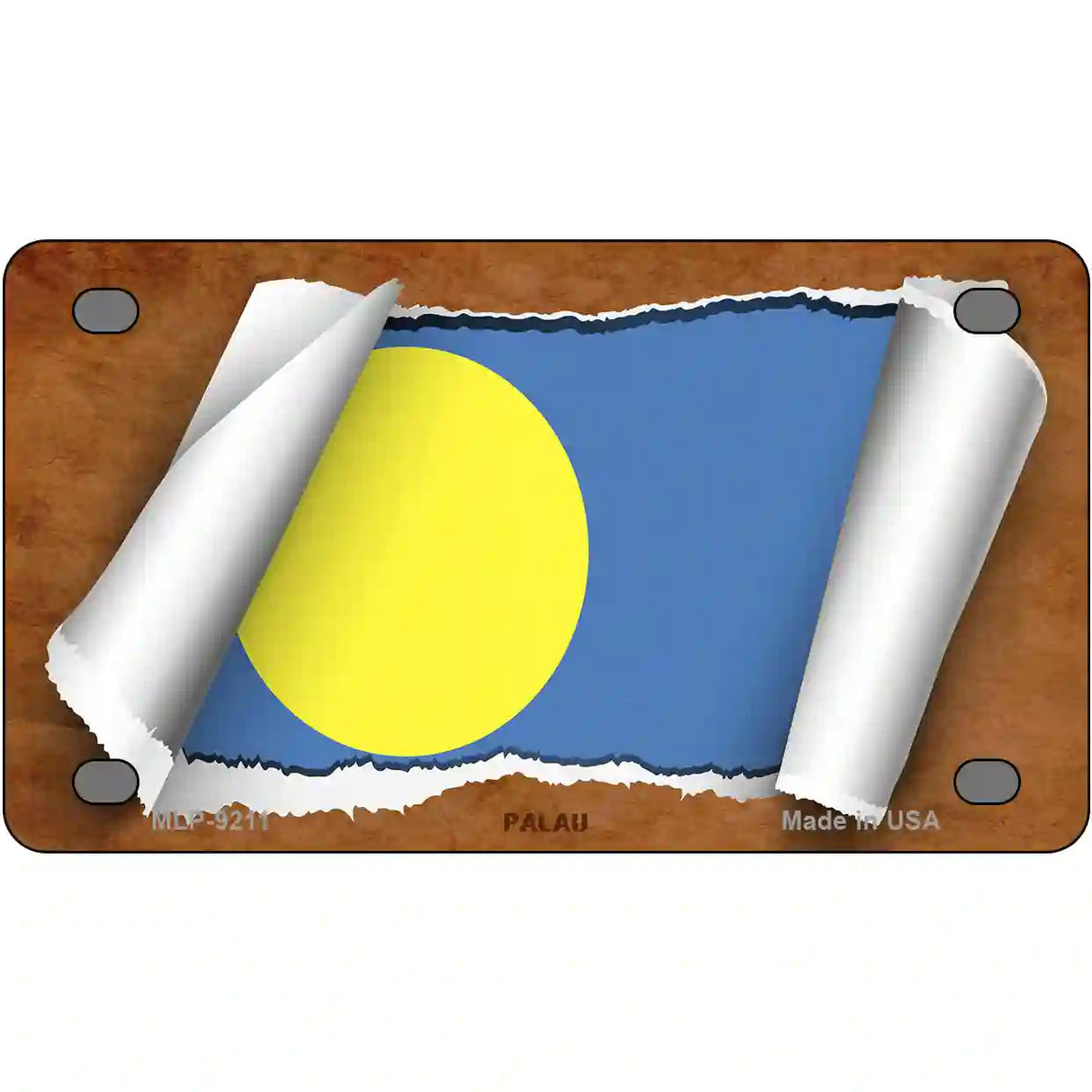 Palau Flag Scroll Metal Novelty License Plate 4" x 2.2" (MLP)