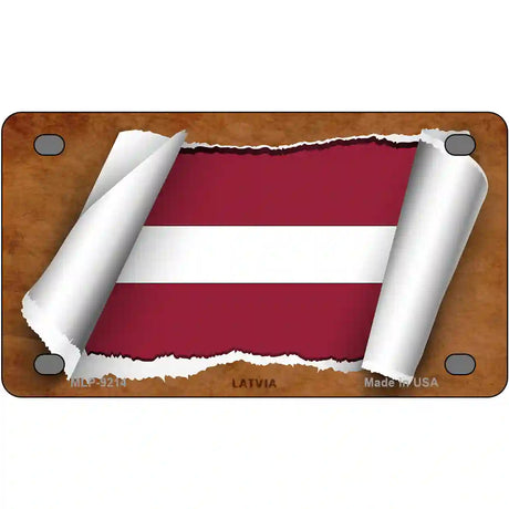 Latvia Flag Scroll Metal Novelty License Plate 4" x 2.2" (MLP)