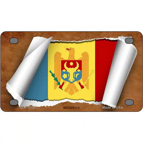 Moldova Flag Scroll Metal Novelty License Plate 4" x 2.2" (MLP)