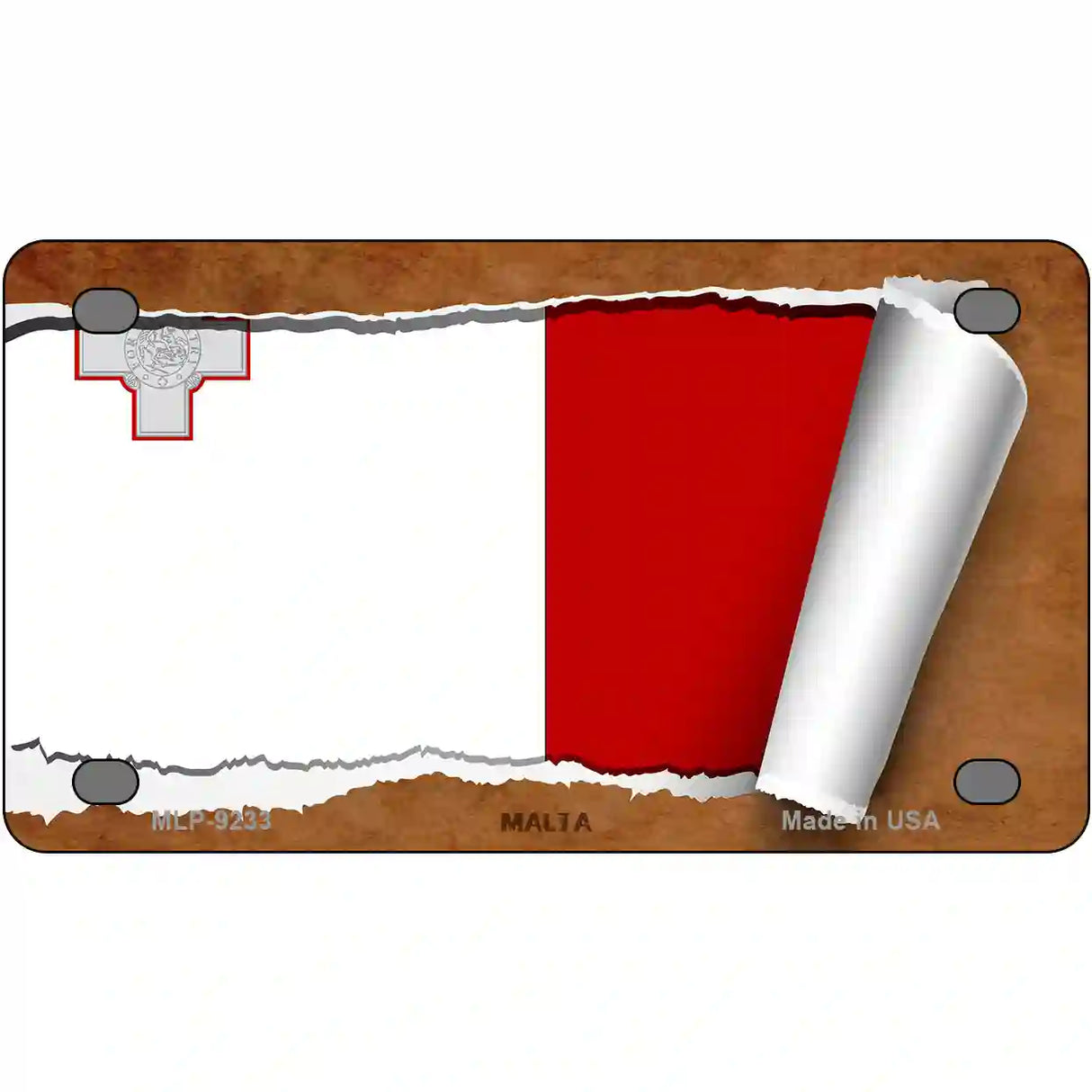 Malta Flag Scroll Metal Novelty License Plate 4" x 2.2" (MLP)