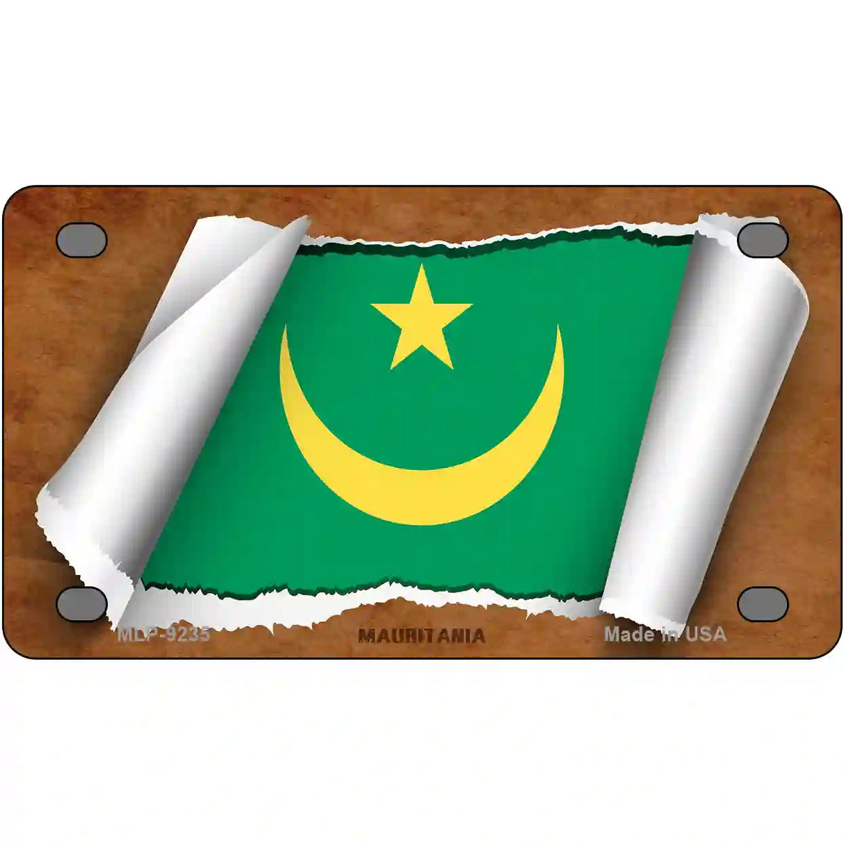 Mauritania Flag Scroll Metal Novelty License Plate 4" x 2.2" (MLP)