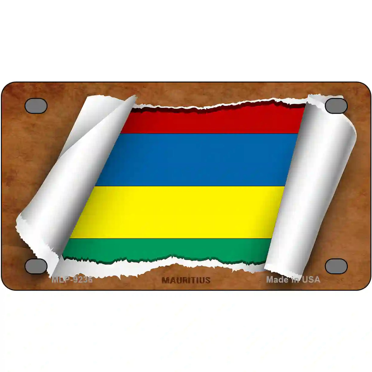 Mauritius Flag Scroll Metal Novelty License Plate 4" x 2.2" (MLP)