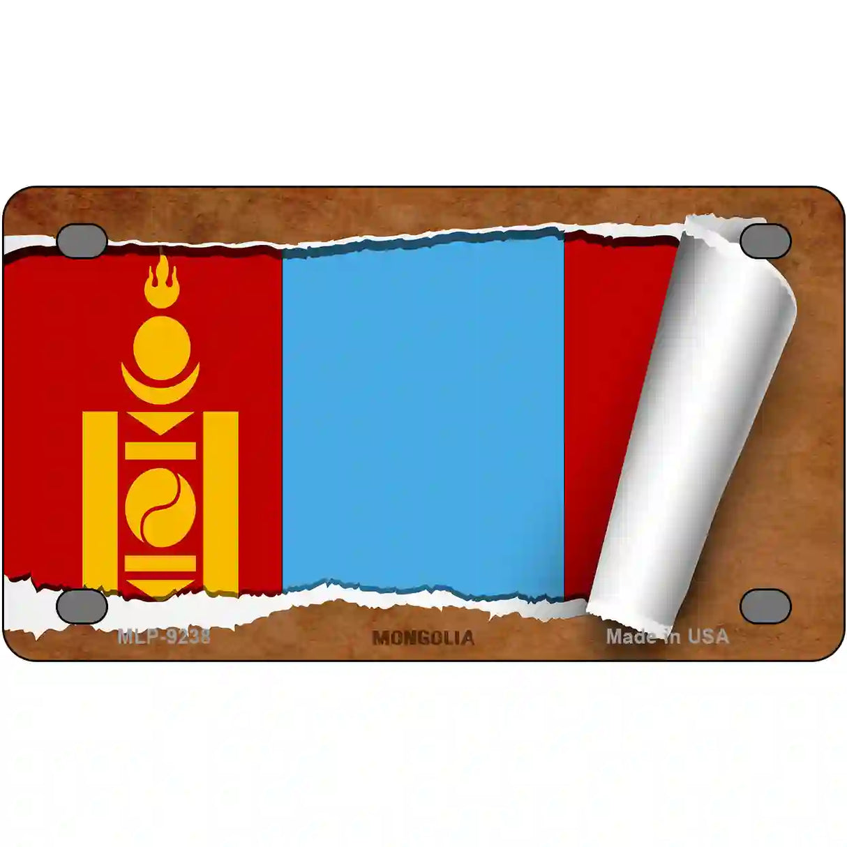 Mongolia Country Flag Scroll Metal Novelty License Plate 4" x 2.2" (MLP)