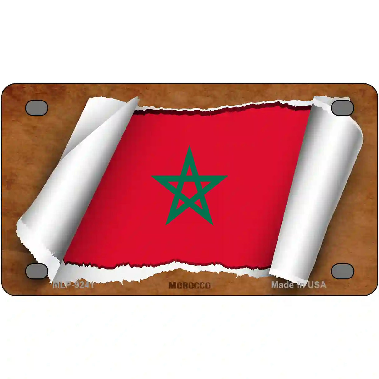 Morocco Flag Scroll Metal Novelty License Plate 4" x 2.2" (MLP)