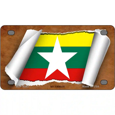 Myanmar Flag Scroll Metal Novelty License Plate 4" x 2.2" (MLP)